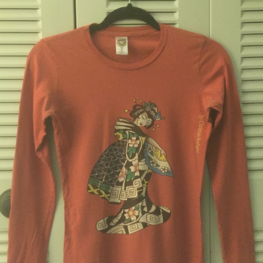 ED HARDY Skinny Long Length Tee with Geisha girl